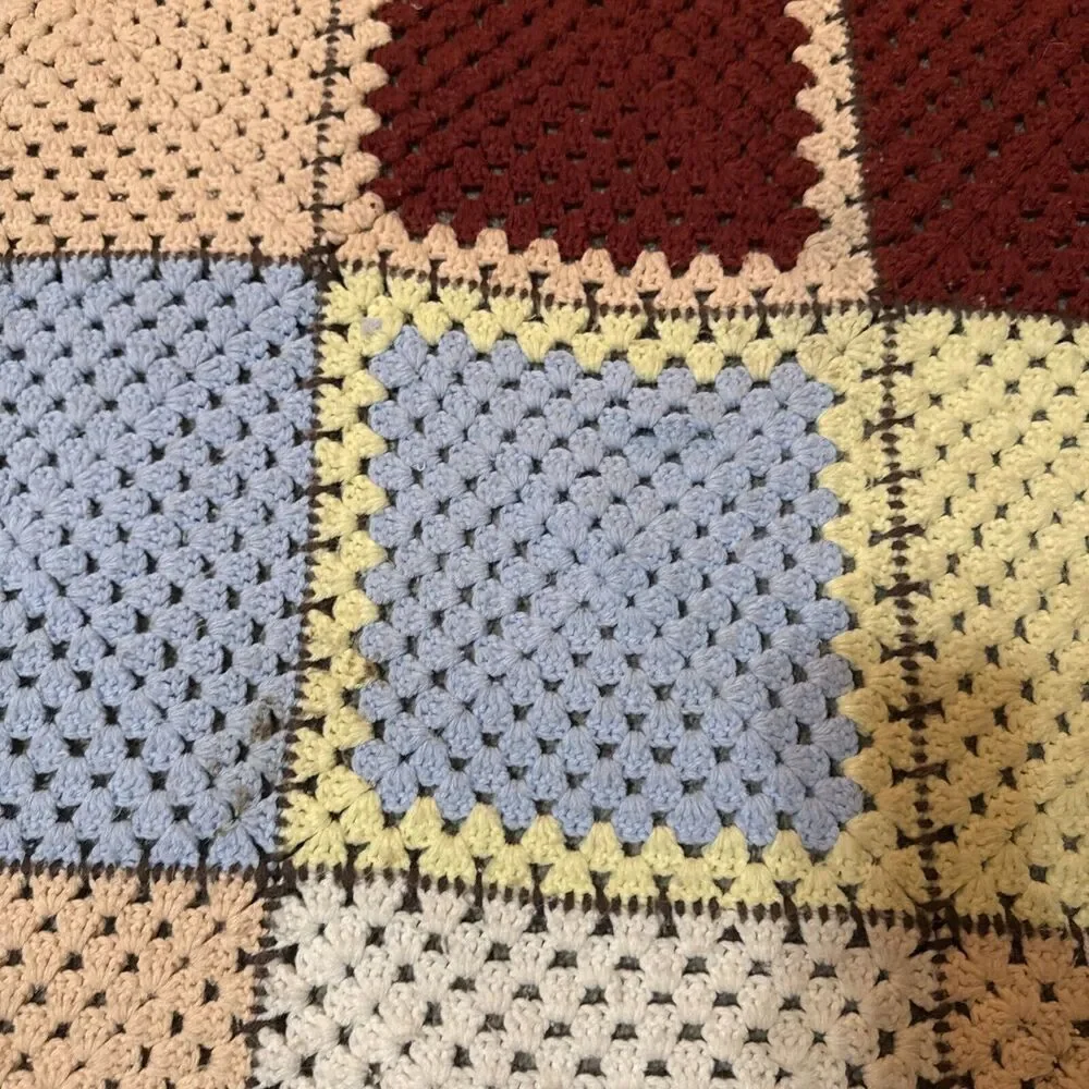 Crocheted Organic Afghan Granny Squares Lap‎ Crib Baby Nursery Blanket 54”x42”